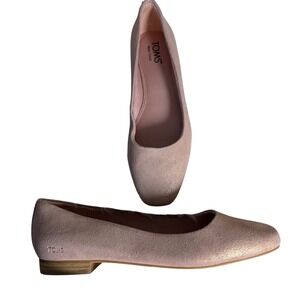 TOMS Jutti Neat Rose Pink Shimmer Suede‎ Square Toe Ballet Flats Womens 9